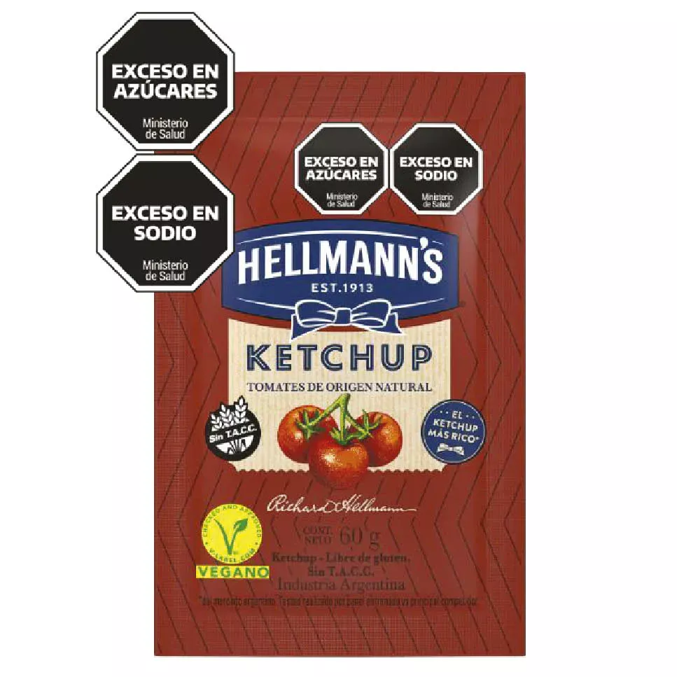 KETCHUP HELLMANNS CON TOMATE SACHET x 60 GRS - NO DISPONIBLE MENDOZA Y SAN JUAN