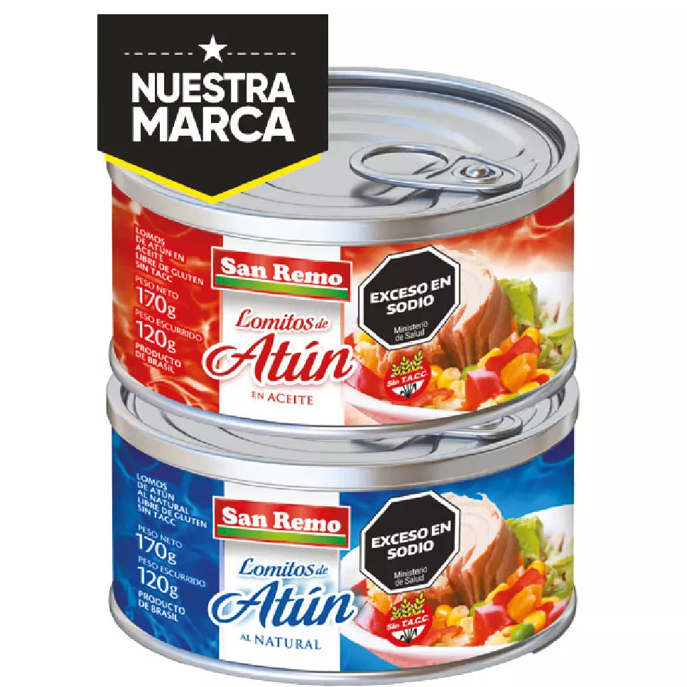 ATUN SAN REMO ENTERO EN ACEITE/AL NATURAL x 170 GRS