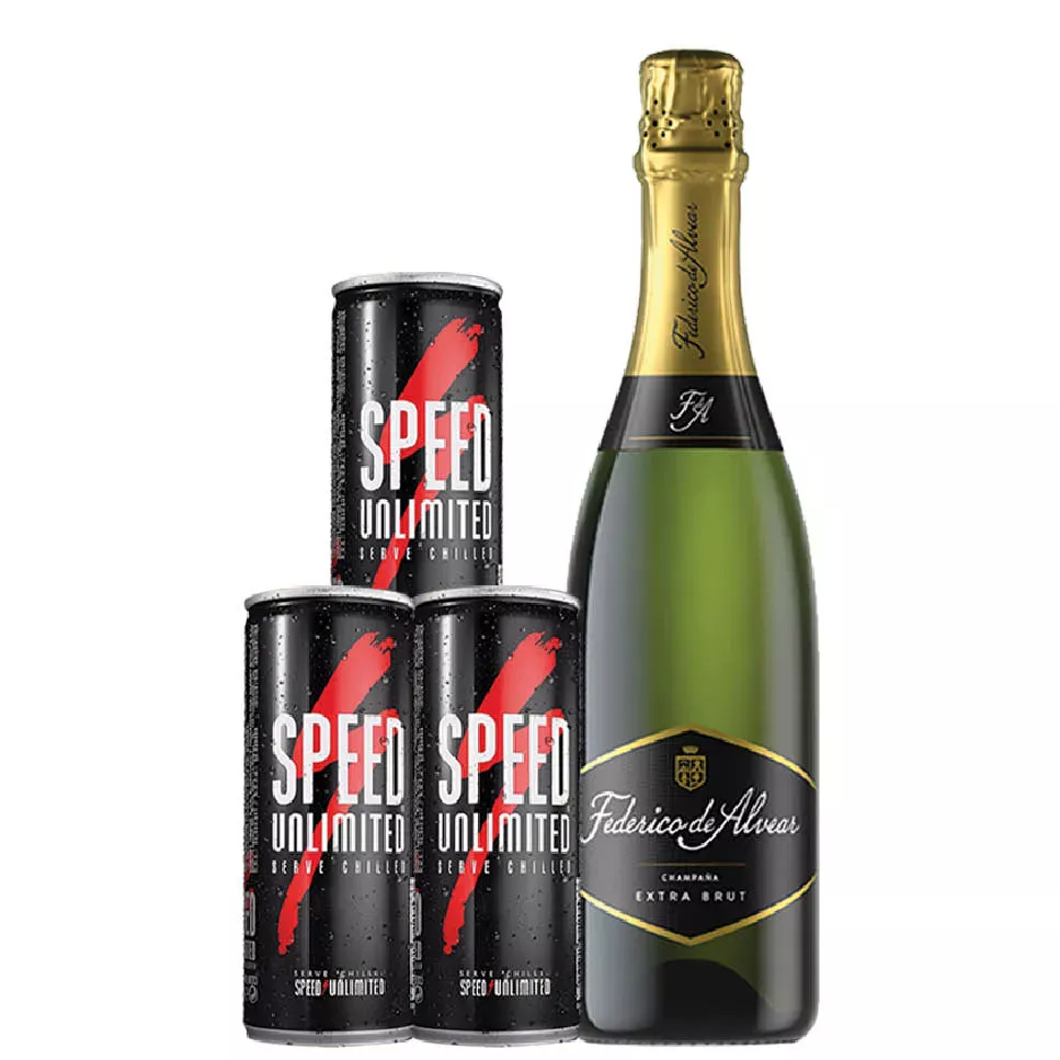 ESPUMANTE FEDERICO DE ALVEAR x 750 cc + 3 ENERGIZANTE SPEED LATA 250 CC