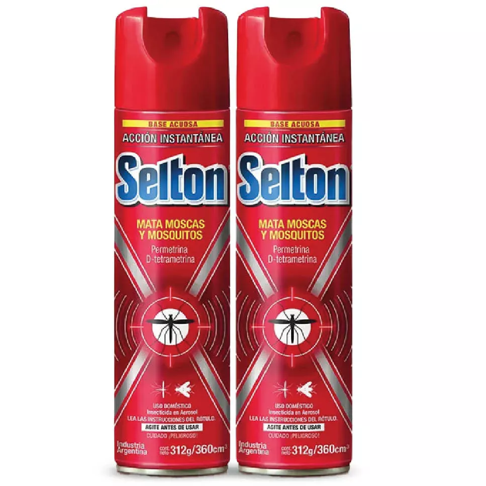 INSECTICIDA SELTON MATA MOSCAS Y MOSQUITOS ROJO x 360 CC