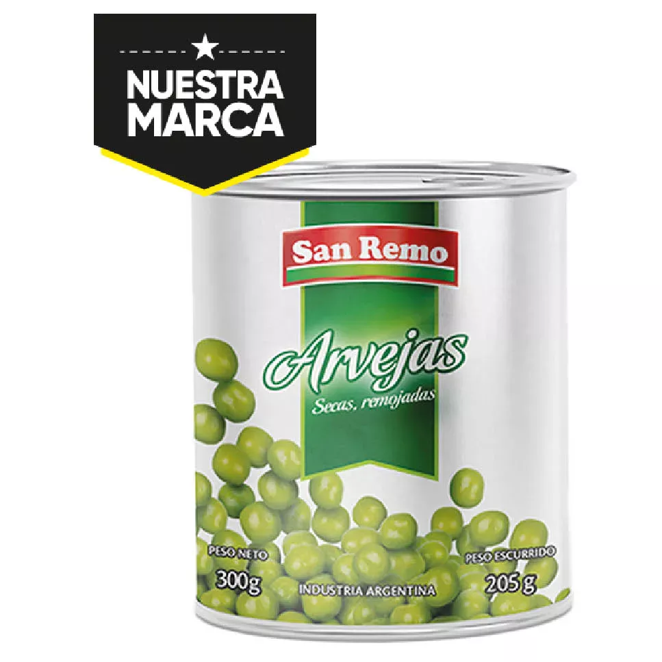 ARVEJAS SAN REMO LATA x 300 GRS - NO DISP ROCA, MISIONES, NEUQUEN Y TRELEW